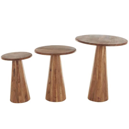 Brown Wood Side End Accent Table Set